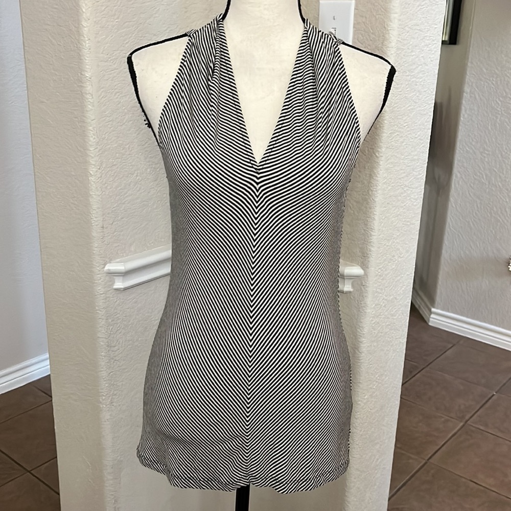 White House Black Market tan & black striped top Size S